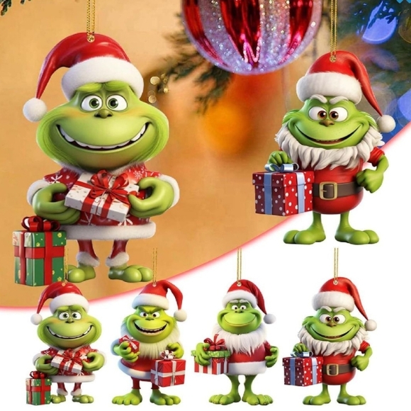 New Cartoon Grinches Christmas Tree Unique Decoration/ Ornaments Set of 4 3D - Picture 1 of 7